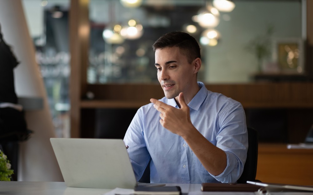 HR professional having an online meeting about redundancy